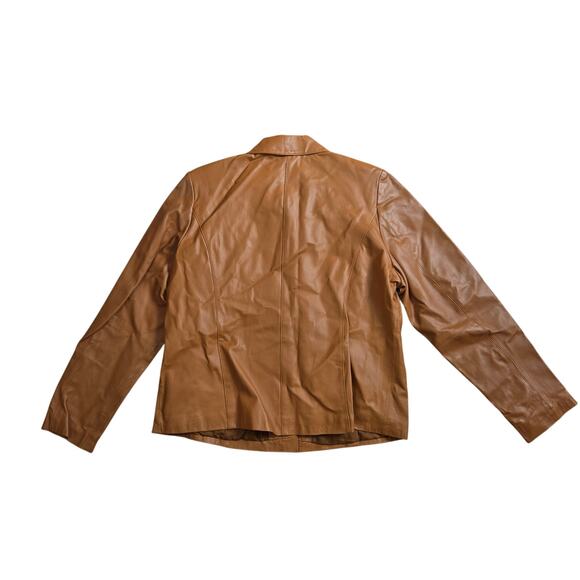 New Dialogue Brown Leather Jacket Coat Snap Button Closure - Picture 5 of 7